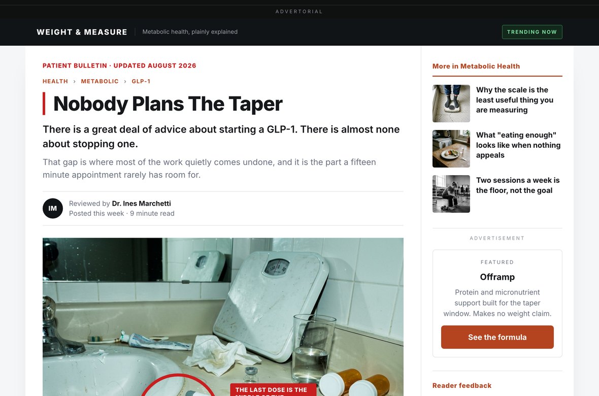 A section of a pre-sell page built by Bad Flows, showing the publisher header, headline, annotated hero image and sidebar